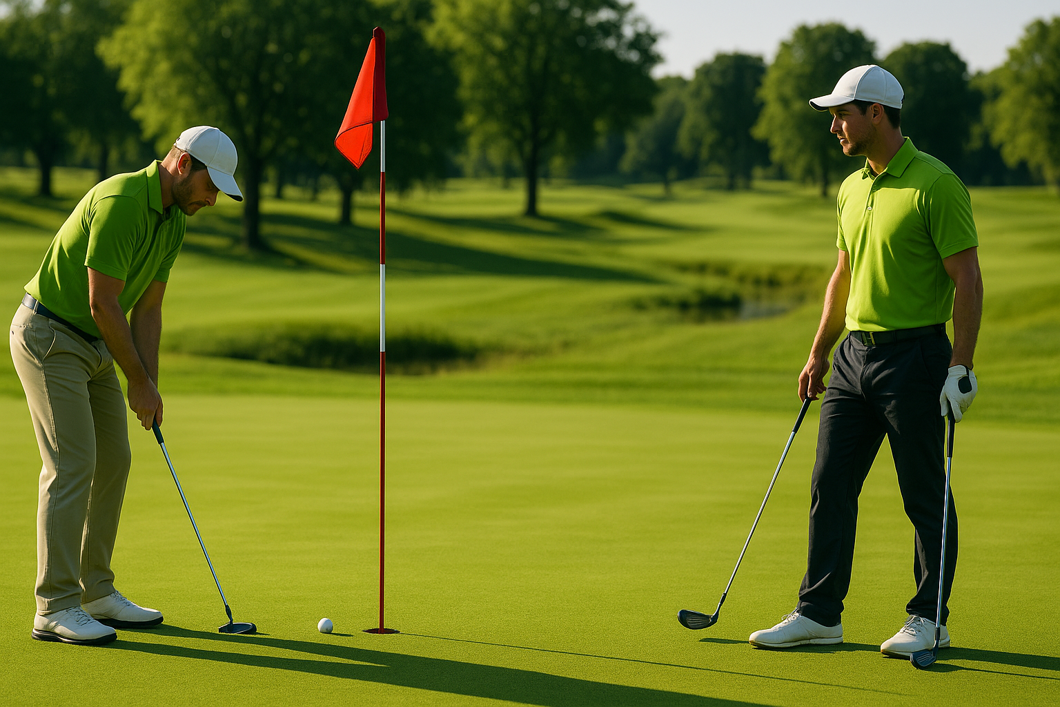 Deux joueurs de golf en pleine compétition en match play