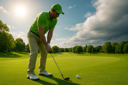 Joueur de golf sous un ciel partiellement nuageux