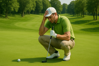 Golfeur concentré franchissant un coup difficile sur le parcours