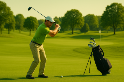Golfeur débutant en action sur le parcours