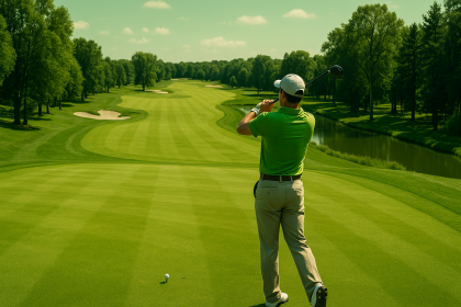 Golfeur analysant un par 5 sur un parcours de golf